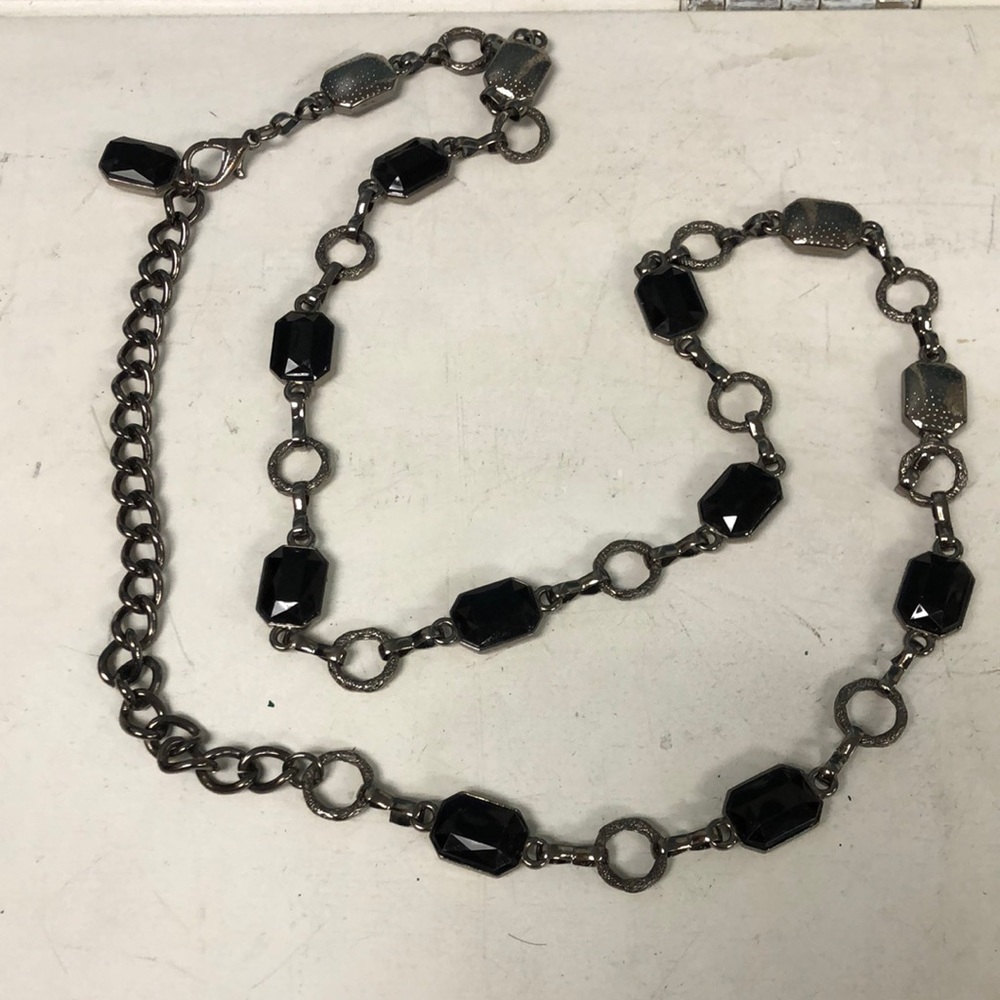 Pewter‎ chain belt with black stones 34-38”